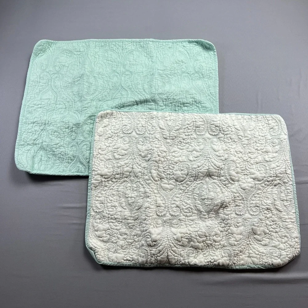 Set Of 2 Tahari Home Standard Pillow Shams Mint Green White Paisley (18